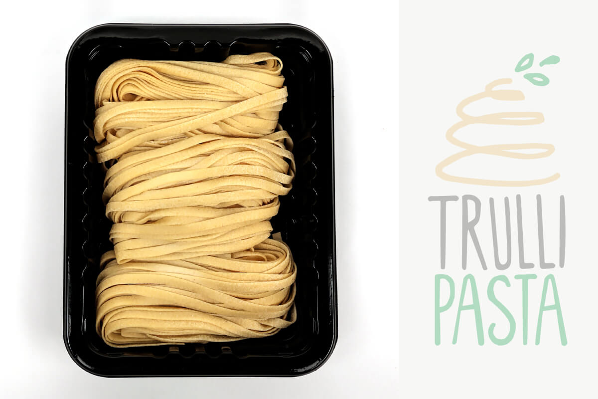 We offer our vegan pasta in fettuccine form, which is a long, flat ribbon-shaped pasta from North-Central Italy with the perfect texture to carry vegan sauces. Made with pea protein, this pasta doesn't lack any sustenance or nutrition and can be deliciously enjoyed by any pasta lover, vegan or not!